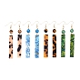 Dangle Earrings, with Gemstone Round Beads, Cellulose Acetate(Resin) Pendants and Real 18K Gold Plated Brass Earring Hooks, Rectangle