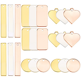 48шт. 12 стили подвесок из латуни и нержавеющей стали, прямоугольник, плоский, круглый и сердце