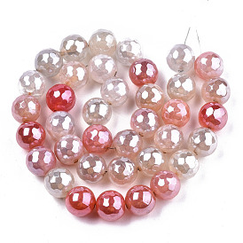 Electroplate Natural Agate Beads Strands, Dyed, Faceted, Pearl Luster Plated, Round