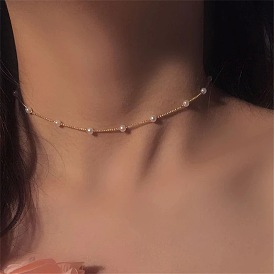 Vintage Pearl Choker Necklace - Simple and Elegant Collarbone Chain Jewelry