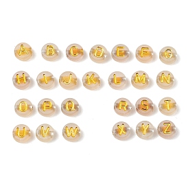 Светящиеся прозрачные акриловые бусины, плоские круглые с буквы, светится в темноте, золотой металл обвитыми