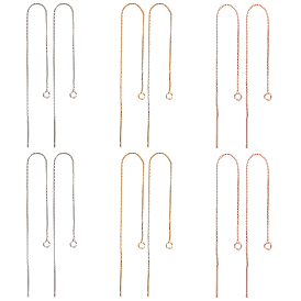 6 Pairs 3 Colors Brass Stud Earring Findings, with Loop, Ear Threads, Rack Plating & Long-Lasting Plated, Cadmium Free & Nickel Free & Lead Free