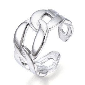 304 Stainless Steel Curb Chains Shape Open Cuff Ring, Hollow Chunky Ring for Women