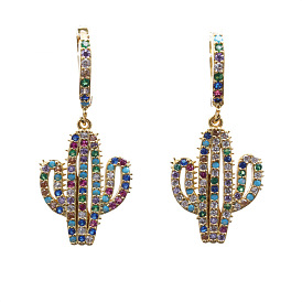 Cactus Virgin Mary Earrings with Micro Inlaid Zircon and Colorful Cubic Zirconia