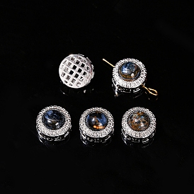 Natural Pietersite Beads, Alloy Flat Round Beads, Platinum