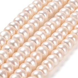 Natural Cultured Freshwater Pearl Beads Strands, Rondelle, Grade 4A+