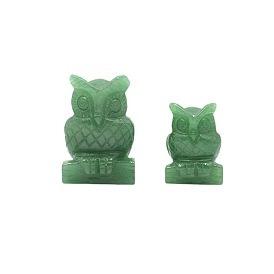 Natural Green Aventurine Carved Healing Owl Figurines, Reiki Energy Stone Display Decorations