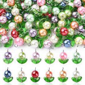 120шт 12 цвета перламутровые стеклянные жемчужные бусины подвески, цветок подвески, с 304 штифтами с плоской головкой из нержавеющей стали