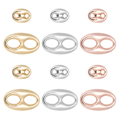 12Pcs 6 Style Eco-Friendly Brass Links Connectors,  Long-Lasting Plated, Cadmium Free & Lead Free, Oval
