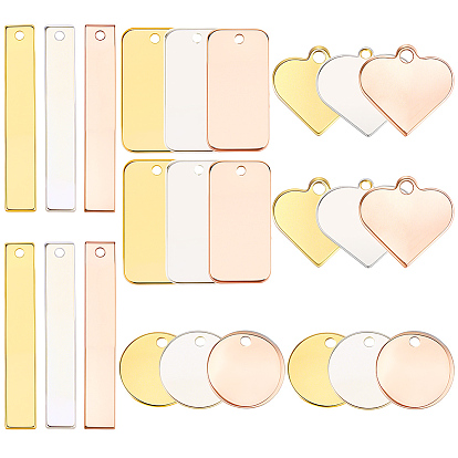 48шт. 12 стили подвесок из латуни и нержавеющей стали, прямоугольник, плоский, круглый и сердце