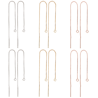 6 Pairs 3 Colors Brass Stud Earring Findings, with Loop, Ear Threads, Rack Plating & Long-Lasting Plated, Cadmium Free & Nickel Free & Lead Free