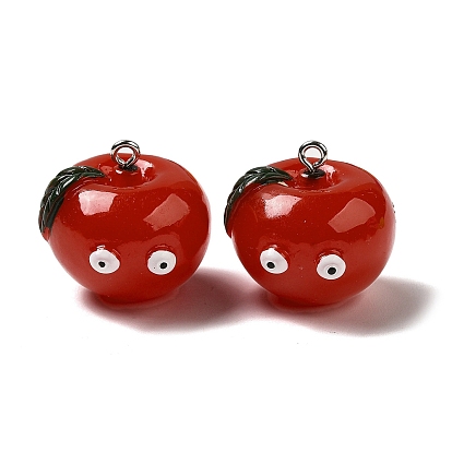 Colgantes de frutas de resina opaca de dibujos animados, divertidos dijes en forma de ojo de manzana con aros de hierro chapados en platino