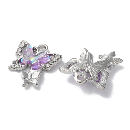 Alloy Resin Pendants, Lead Free & Cadmium Free, Butterfly Charms with Crystal Rhinestone, Lilac