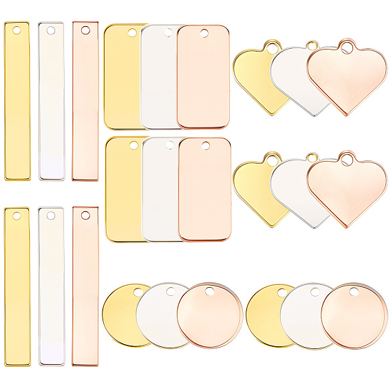 48шт. 12 стили подвесок из латуни и нержавеющей стали, прямоугольник, плоский, круглый и сердце