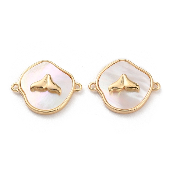 Natural Shell Connector Charms, Fishtail Links with Rack Plating Brass Findings, Long-Lasting Plated