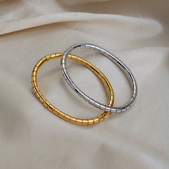 Bracelets minimalistes en bambou et acier inoxydable pour femmes