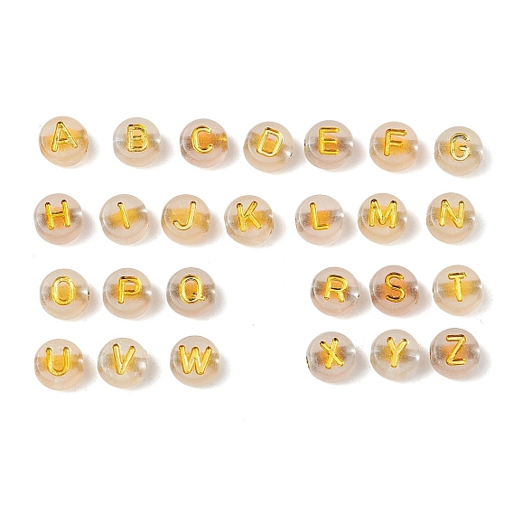 Светящиеся прозрачные акриловые бусины, плоские круглые с буквы, светится в темноте, золотой металл обвитыми