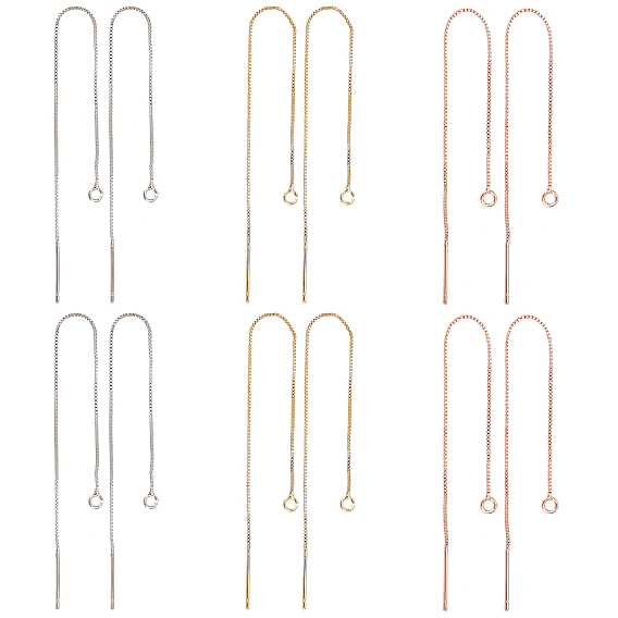 6 Pairs 3 Colors Brass Stud Earring Findings, with Loop, Ear Threads, Rack Plating & Long-Lasting Plated, Cadmium Free & Nickel Free & Lead Free