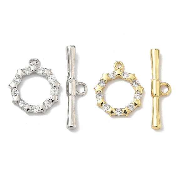 Застежки-тоглы с микропаве из прозрачных кубических цирконий в форме звезд из латуни, без кадмия и без свинца, долговечный