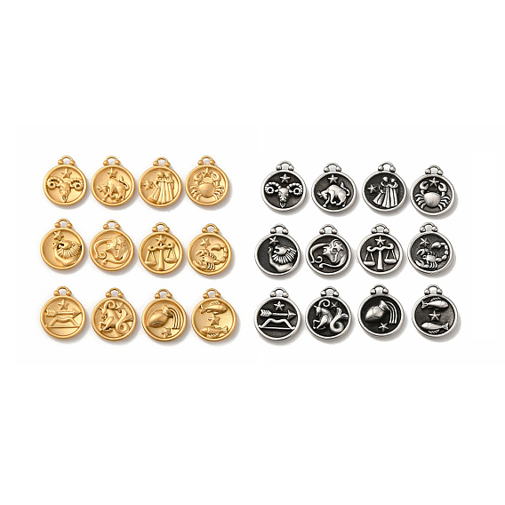304 подвески из нержавеющей стали, плоский круглый с шармом созвездий