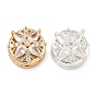 Латунные звенья с инкрустацией прозрачным кубическим цирконием, плоские круглые с цветком