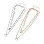 304 Stainless Steel Double Chains Multi Layered Necklace with Crescent Moon Charm for Women