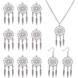 Tibetan Style Alloy Pendants, Woven Net/Web with Feather
