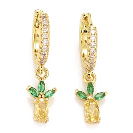 Серьги-кольца Huggie из латуни с микропаве из кубического циркония, болтаются серьги, долговечный, без свинца и без кадмия, ананас