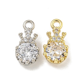 Brass Micro Pave Cubic Zirconia Charms, Long-Lasting Plated, Lead Free & Cadmium Free, Flat Round