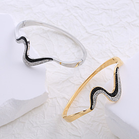 Стильные браслеты из нержавеющей стали для женщин, форма волны, со стразами