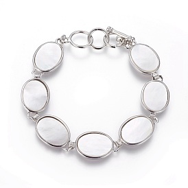 Shell Beaded Bracelets, with Brass Findings and Toggle Clasps, Oval