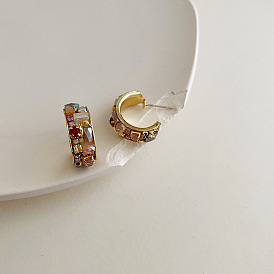 Retro Design Color Crystal Pearl Zircon Earrings Feminine Earrings Earrings Earrings