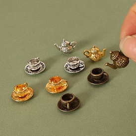 Mini Tea Sets, including Alloy Teacup, Saucer & Teapot, Miniature Ornaments, Micro Landscape Garden Dollhouse Accessories