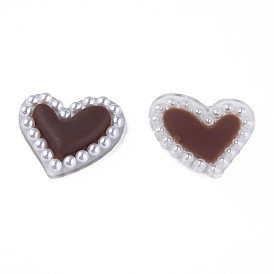 Acrylic Cabochons, with ABS Plastic Imitation Pearl Beads, Heart