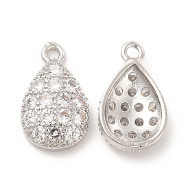 Brass Micro Pave Clear Cubic Zirconia Charms, Teardrop