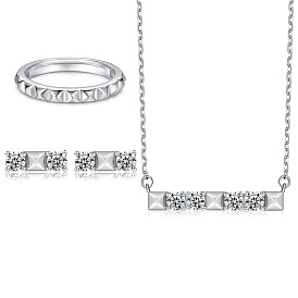 Fashionable Sterling Silver Jewelry Set with Unique Design Rings, Earrings and Necklace for Women