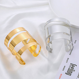 Triple-layered Shiny Bangle with Cut-out Design - Bold and Edgy Metal Cuff Bracelet