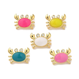 Rack Plating Brass Micro Pave Cubic Zirconia Pendants, with Enamel, Real 18K Gold Plated, Cadmium Free & Lead Free, Crab