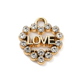 UV Plating Alloy Rhinestone Pendants, Heart with Word Love, for Valentine's Day