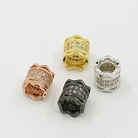 Brass Cubic Zirconia European Beads, Column, 8x7.5mm, Hole: 4.5mm