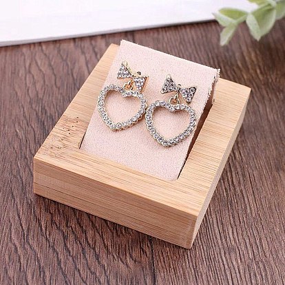 Rectangle Wood Earring Display Stands, with Slanted Iron Coverd with PU Leather Holder for Single Pair Earring Showing