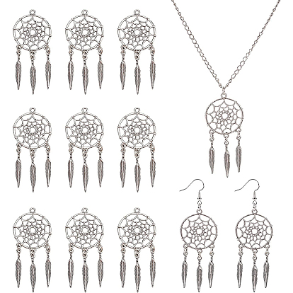 Tibetan Style Alloy Pendants, Woven Net/Web with Feather