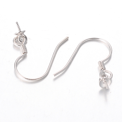 Ganchos de ley pendiente de plata, con fianza colgante para cuentas medio perforadas, 14x8 mm, agujero: 2 mm, pin: 0.6 y 1 mm
