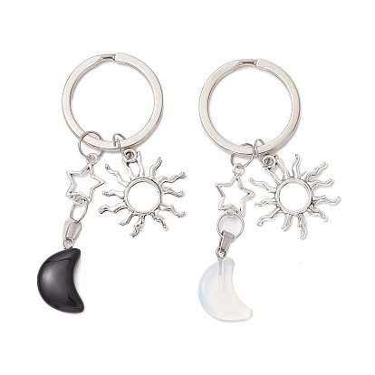 Подвески-брелки из синтетического опалита и натурального обсидиана, Сплав с подвесками, солнце Луна