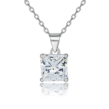 Luxury Square Zirconia Ring Earrings Necklace Set for Women in Sterling Silver