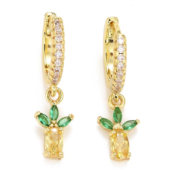 Серьги-кольца Huggie из латуни с микропаве из кубического циркония, болтаются серьги, долговечный, без свинца и без кадмия, ананас