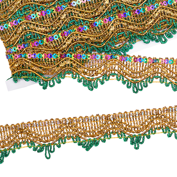 Кружевная отделка из полиэфирного волокна, с пайетками для одежды, швейных аксессуаров
