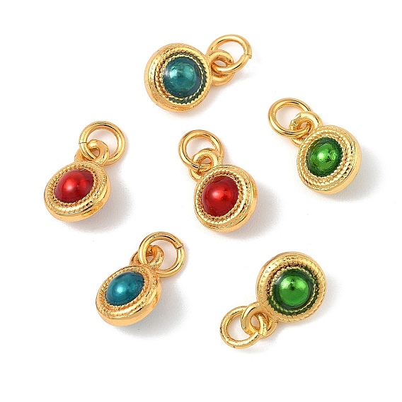 Латунь эмаль подвески, круглые подвески, долговечный, без свинца и без кадмия, реальный 24 k позолоченный, с целью перехода в кольце