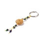 Flat Round Natural Lava Rock Beads Keychain, with Iron Ring and Alloy Findings, 150mm