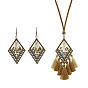 Vintage Diamond Weave Jewelry Set with Tassel Earrings, Pendant Necklace for Women